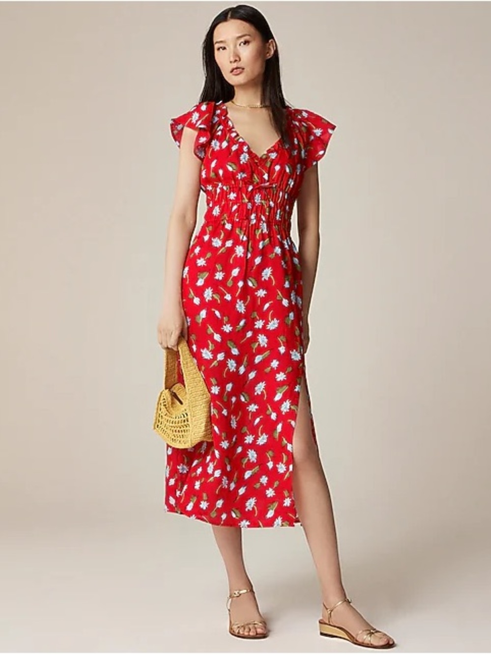NWT J.Crew Red Floral 100% Ramie Midi Dress Size XXL